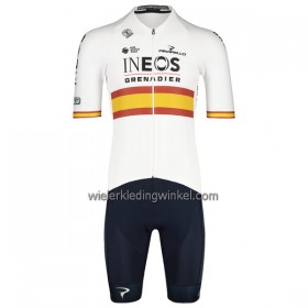 Set Fietsshirt + Korte Koersbroek 2022 INEOS Grenadiers Version Spaans Kampioenschap Wit